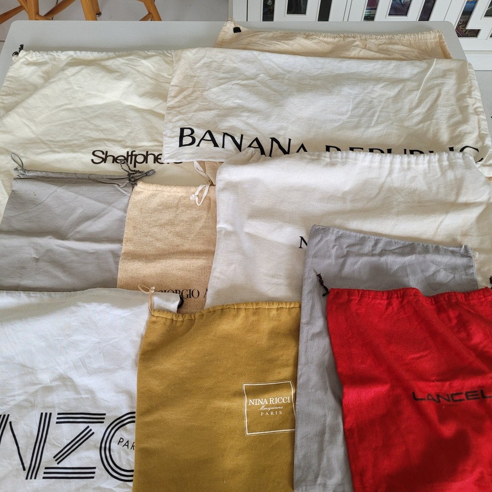 Designer Dust Bag Lot 9pc Kenzo Nina Ricci Lancel Giorgio Armani Stephane Kelian